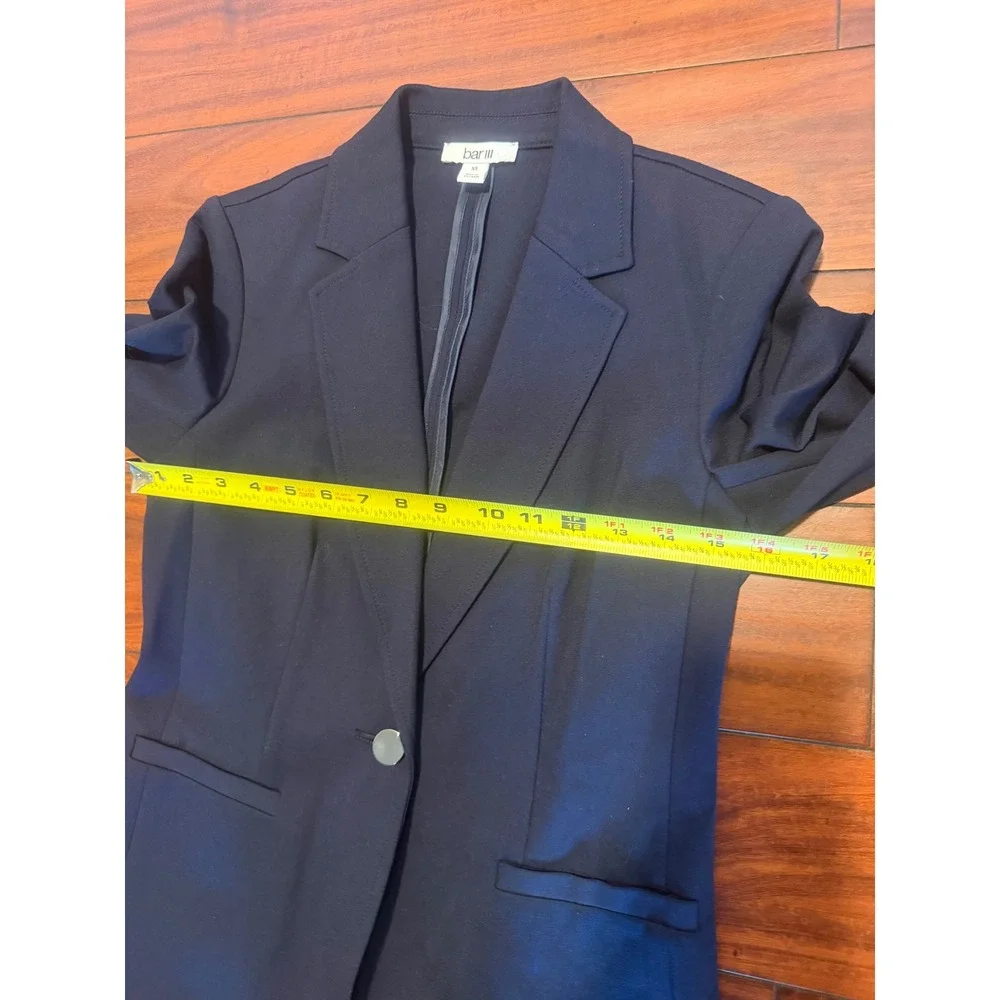 Bar III Womens Navy Blue 2 Piece Pant Suit Blazer and Tie Waist Trousers Set XS